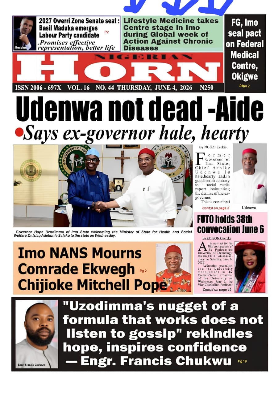 Front page of Nigerian Horn showing the Lifestyle Medicine headline.